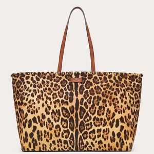 Valentino Rockstud Leopard Print Canvas Tote Bag